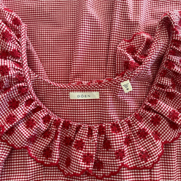 Doen Liesel Cherry Red Paris Gingham eyelet dress, Size M - Picture 7 of 10